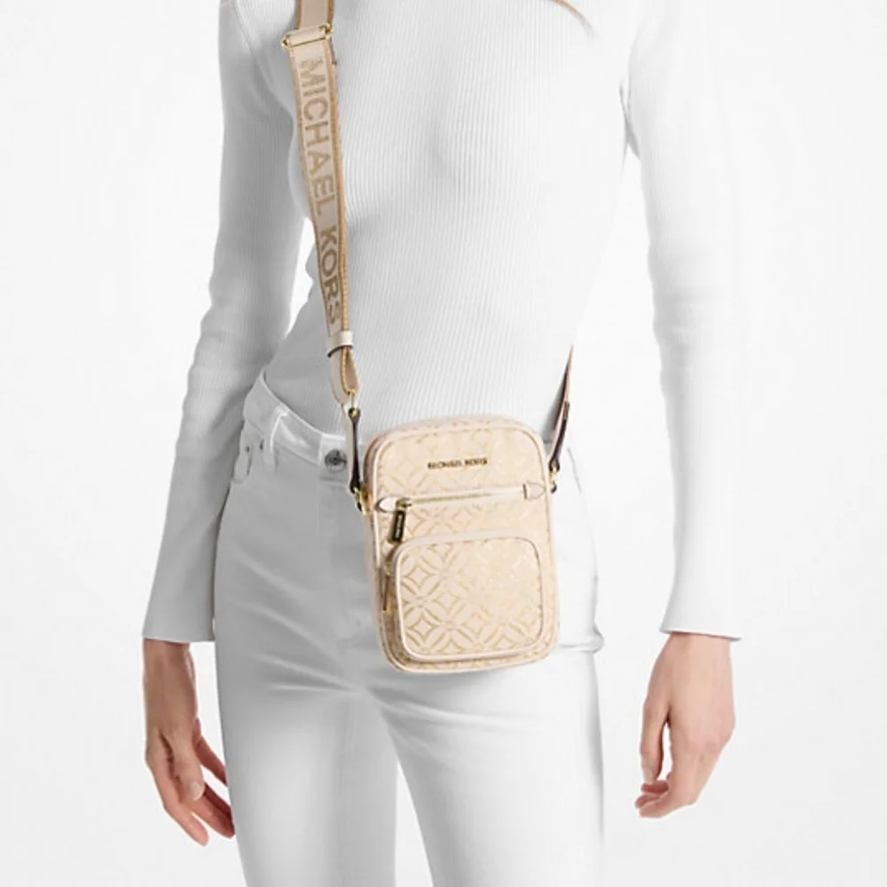 Michael Kors Jet Set Medium Metallic Logo Jacquard Crossbody Bag NWT - Picture 8 of 8